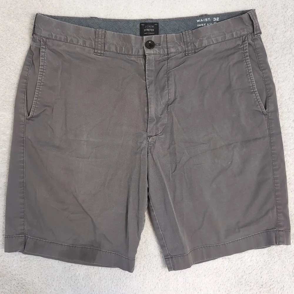 J Crew Chino Shorts Gray Flat Front Men's Size 32 x 9